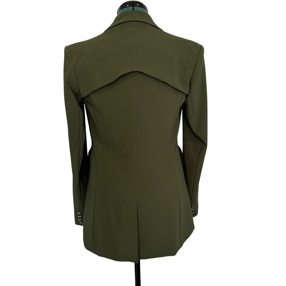 LITA by Ciara Blazer Womens XS Olive Green Belted D-Ring Jacket Made Italy LS7-1 - Picture 6 of 12